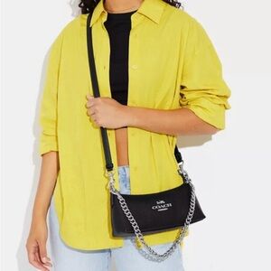 Coach Black Leather Bag with Silver Chain